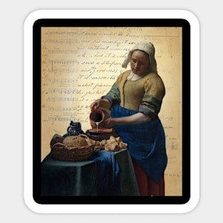 Vermeer’s The Milkmaid on Antique Paper Collage Famous Painting Series Sticker